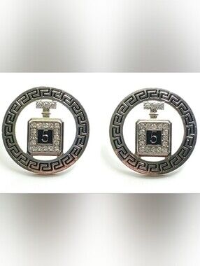 Silver Tone Earrings with Greek Key Motif & a Perfume Bottle Pendant